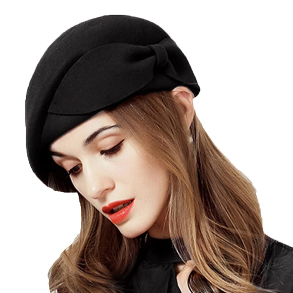 5234 Bowknot Beret Hat For Women Vintage Wool Felt Pillbox Hats Fascinator